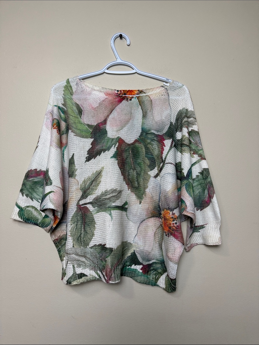 Luisa Ricci Boatneck Floral Mesh Tunic in Cream and Green size S